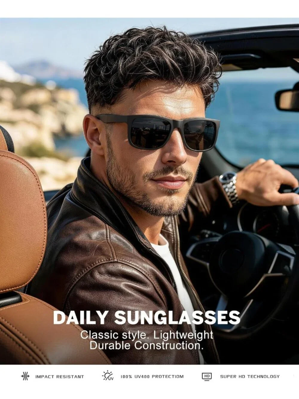 Polarized Sunglasses for Men & Women - Classic Matte Black Frame, UV Protection